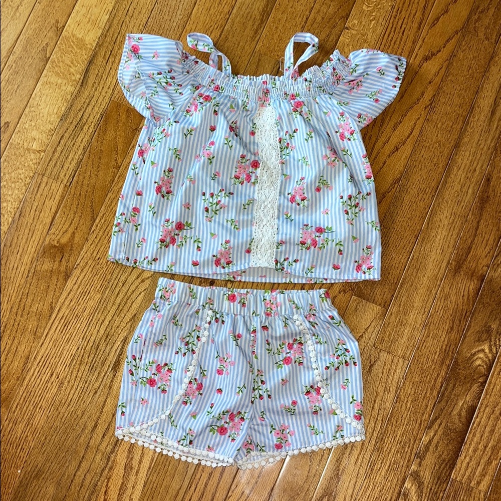 Charming Floral Kids Pajama Set - White and Pink